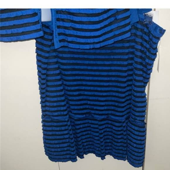 ML Studio 3X Skirt 3Pc Outfit Plus Size 3X Blue Black Color Block Jacket Skirt - Picture 2 of 12